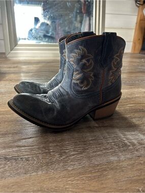 Laredo Blue Western Ankle Boots with Tan Stitching